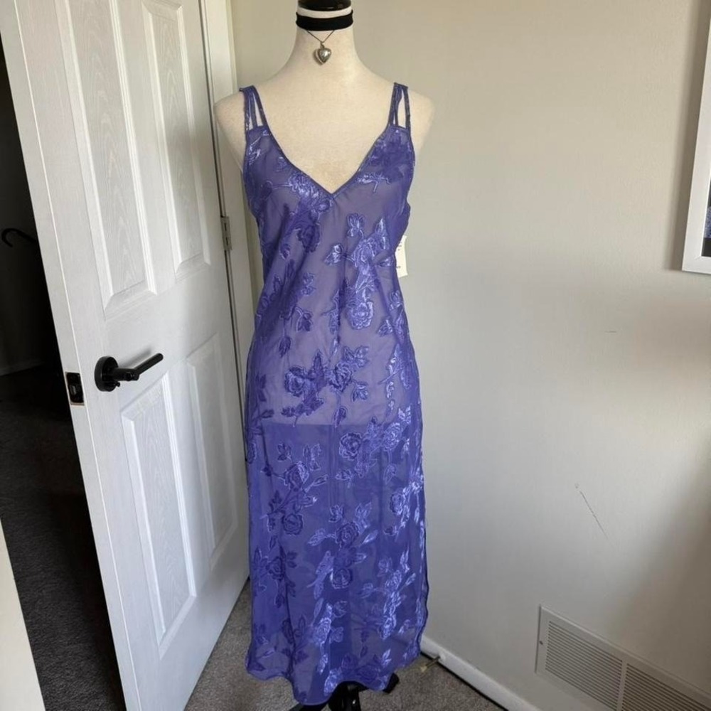 Deadstock Vintage 80's California Dynasty purple sheer floral maxi dress